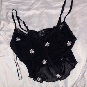 Lovely Day Black Lace Top with Silver Accents